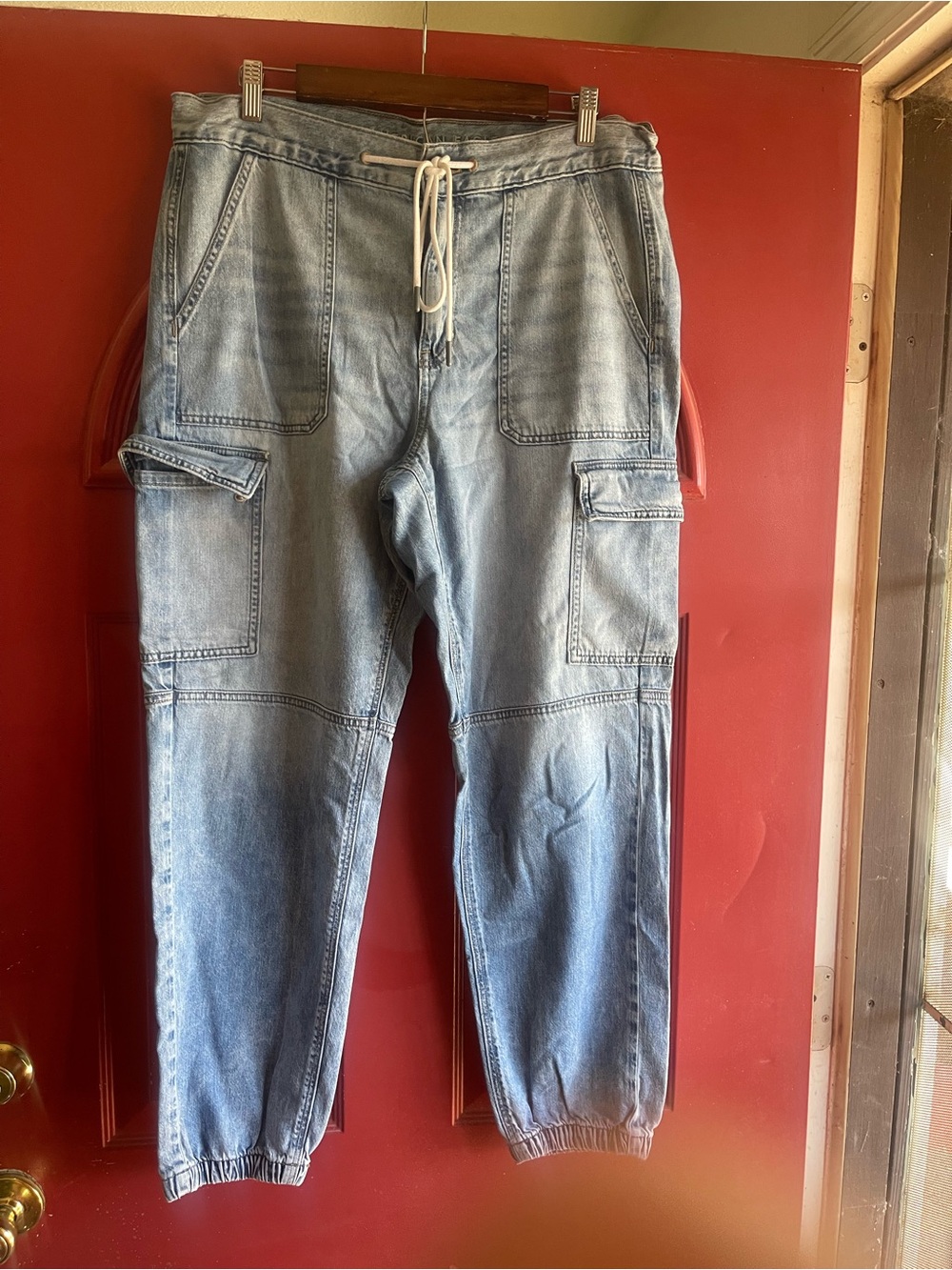 American Eagle Light Wash Women’s Cargo Jogger Pants - Casual Drawstring Waist